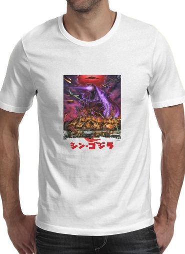  Godzilla War Machine para Manga curta T-shirt homem em torno do pescoço