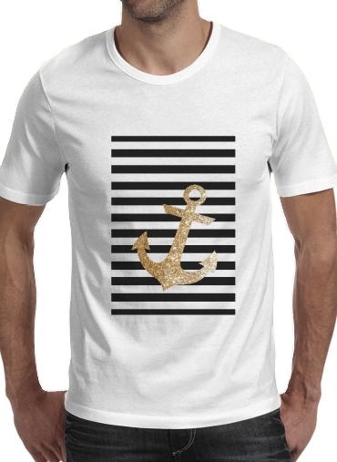  gold glitter anchor in black para Manga curta T-shirt homem em torno do pescoço