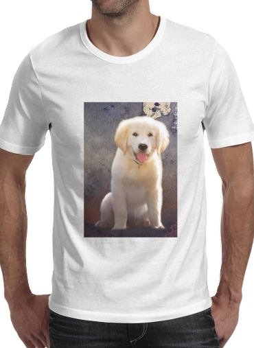  Golden Retriever Puppy para Manga curta T-shirt homem em torno do pescoço