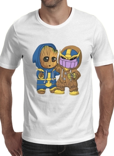  Groot x Thanos para Manga curta T-shirt homem em torno do pescoço