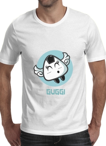  Guggi para Manga curta T-shirt homem em torno do pescoço
