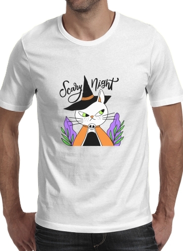  halloween cat sorcerer para Manga curta T-shirt homem em torno do pescoço