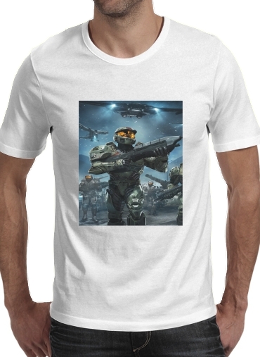  Halo War Game para Manga curta T-shirt homem em torno do pescoço