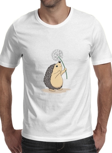  Hedgehog play dandelion para Manga curta T-shirt homem em torno do pescoço