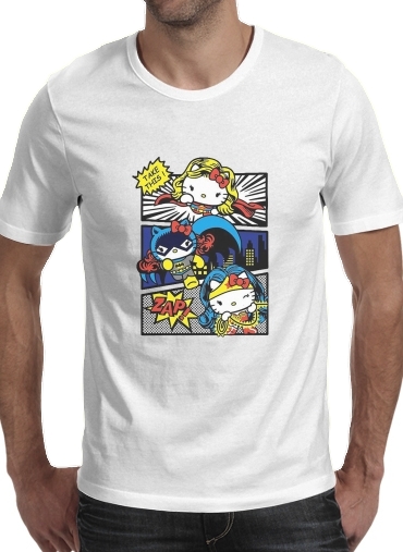  Hello Kitty X Heroes para Manga curta T-shirt homem em torno do pescoço