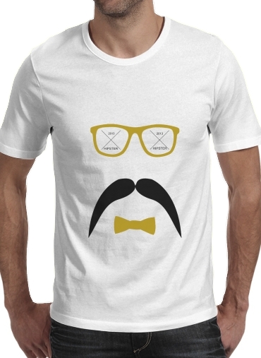  Hipster Face 2 para Manga curta T-shirt homem em torno do pescoço
