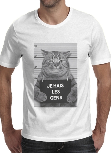 I hate people Cat Jail para Manga curta T-shirt homem em torno do pescoço