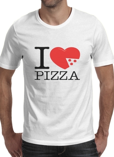  I love Pizza para Manga curta T-shirt homem em torno do pescoço