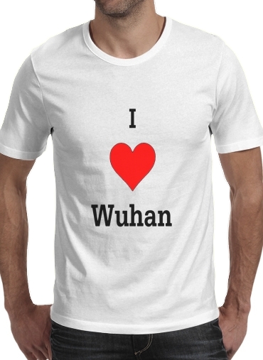  I love Wuhan Coronavirus para Manga curta T-shirt homem em torno do pescoço