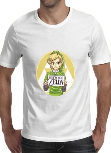  Im not Zelda para Manga curta T-shirt homem em torno do pescoço