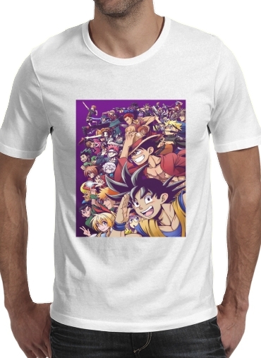  Jump Heroes para Manga curta T-shirt homem em torno do pescoço