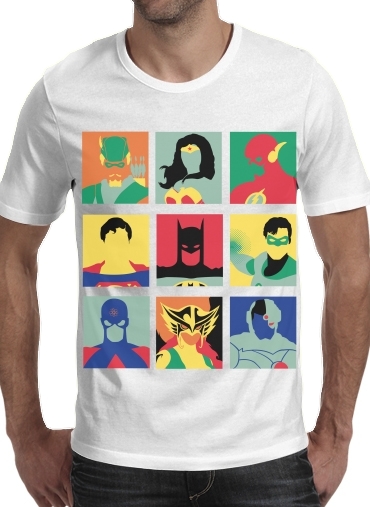  Justice pop para Manga curta T-shirt homem em torno do pescoço