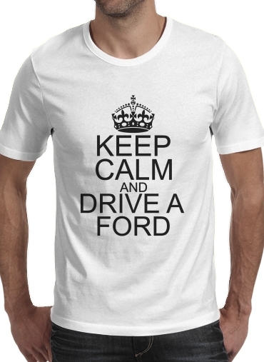 black- Keep Calm And Drive a Ford para Manga curta T-shirt homem em torno do pescoço