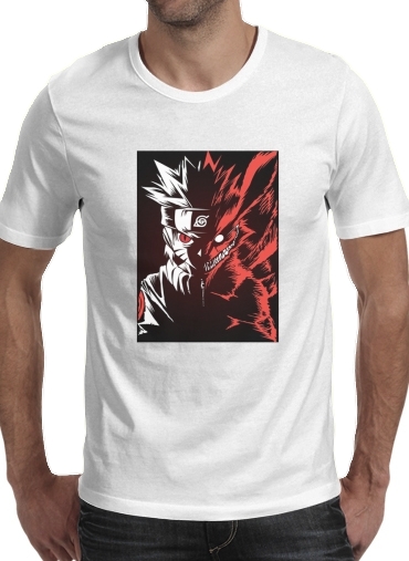  Kyubi x Naruto Angry para Manga curta T-shirt homem em torno do pescoço
