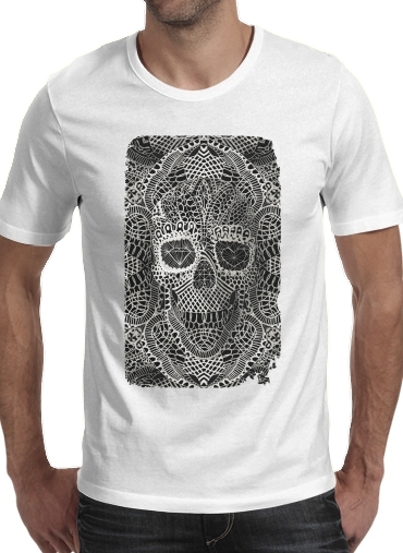  Lace Skull para Manga curta T-shirt homem em torno do pescoço