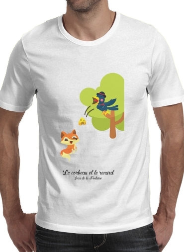  Le corbeau et le renard para Manga curta T-shirt homem em torno do pescoço