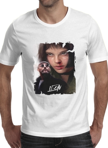  Leon The Professionnal para Manga curta T-shirt homem em torno do pescoço