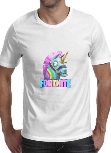  Unicorn Fortnite para Manga curta T-shirt homem em torno do pescoço