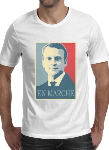  Macron Propaganda En marche la France para Manga curta T-shirt homem em torno do pescoço