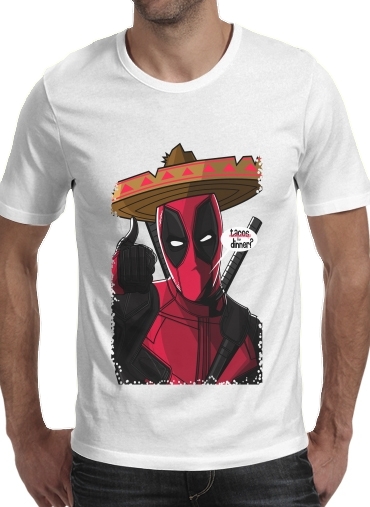  Mexican Deadpool para Manga curta T-shirt homem em torno do pescoço