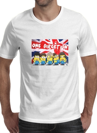  Minions mashup One Direction 1D para Manga curta T-shirt homem em torno do pescoço