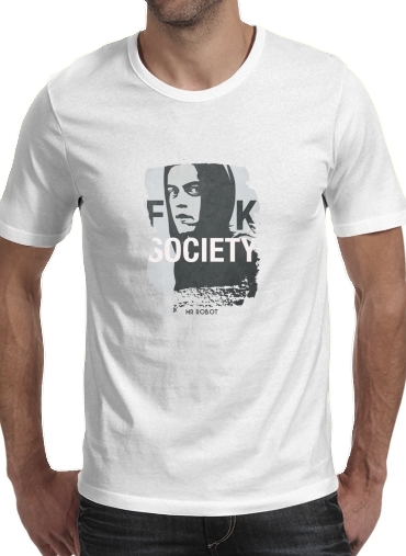  Mr Robot Fuck Society para Manga curta T-shirt homem em torno do pescoço