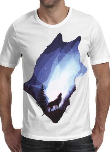  Mystic wolf para Manga curta T-shirt homem em torno do pescoço