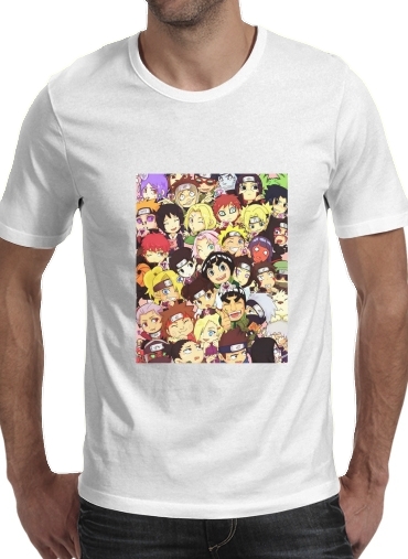 black- Naruto Chibi Group para Manga curta T-shirt homem em torno do pescoço