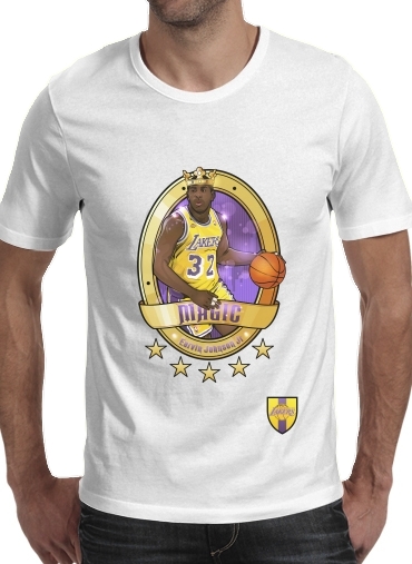  NBA Legends: "Magic" Johnson para Manga curta T-shirt homem em torno do pescoço