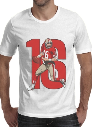  NFL Legends: Joe Montana 49ers para Manga curta T-shirt homem em torno do pescoço