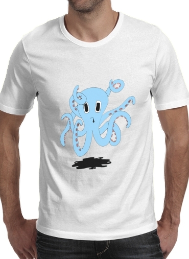  octopus Blue cartoon para Manga curta T-shirt homem em torno do pescoço