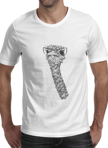  Ostrich para Manga curta T-shirt homem em torno do pescoço