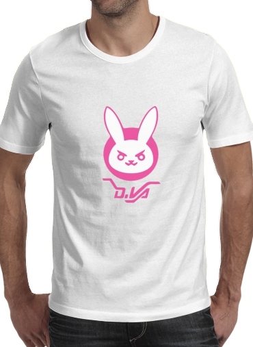  Overwatch D.Va Bunny Tribute para Manga curta T-shirt homem em torno do pescoço