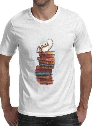  Owl and Books para Manga curta T-shirt homem em torno do pescoço