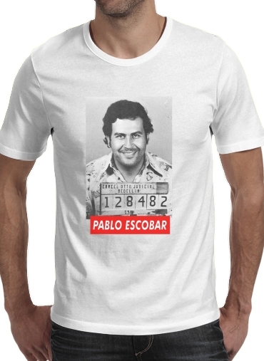  Pablo Escobar para Manga curta T-shirt homem em torno do pescoço