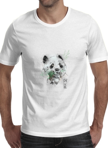  Panda Watercolor para Manga curta T-shirt homem em torno do pescoço
