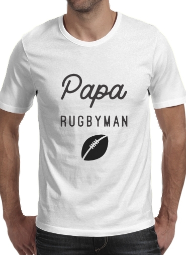  Papa Rugbyman para Manga curta T-shirt homem em torno do pescoço