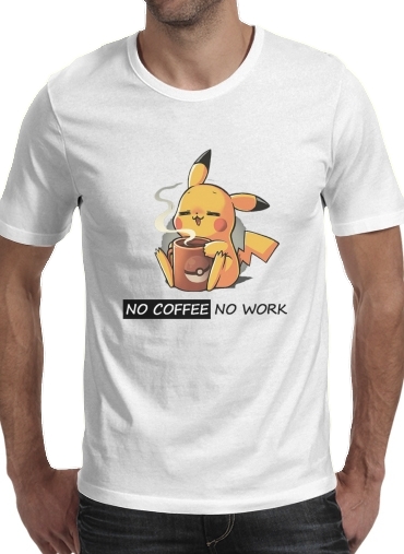  Pikachu Coffee Addict para Manga curta T-shirt homem em torno do pescoço