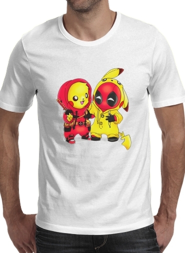  Pikachu x Deadpool para Manga curta T-shirt homem em torno do pescoço