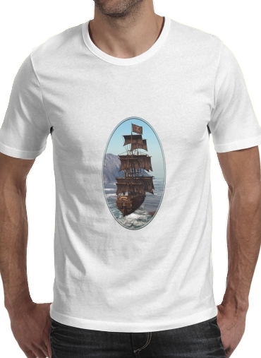  Pirate Ship 1 para Manga curta T-shirt homem em torno do pescoço