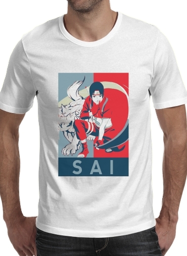  Propaganda SAI para Manga curta T-shirt homem em torno do pescoço