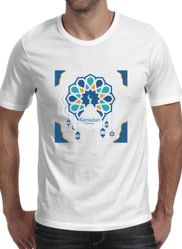  Ramadan Kareem Blue para Manga curta T-shirt homem em torno do pescoço