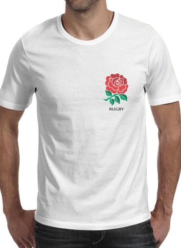  Rose Flower Rugby England para Manga curta T-shirt homem em torno do pescoço
