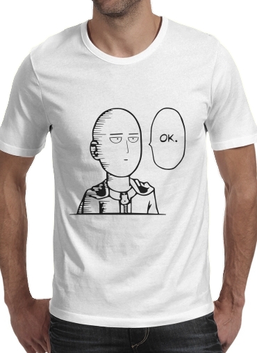  Saitama Ok para Manga curta T-shirt homem em torno do pescoço