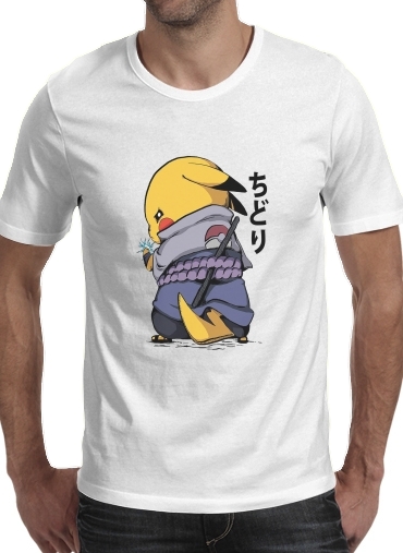  Sasuke x Pikachu para Manga curta T-shirt homem em torno do pescoço