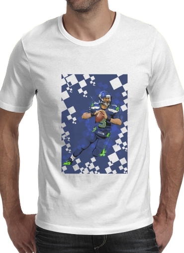  Seattle Seahawks: QB 3 - Russell Wilson para Manga curta T-shirt homem em torno do pescoço