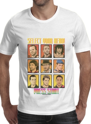  Select your Hero Retro 90s para Manga curta T-shirt homem em torno do pescoço