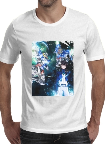  Setsuna Exia And Gundam para Manga curta T-shirt homem em torno do pescoço
