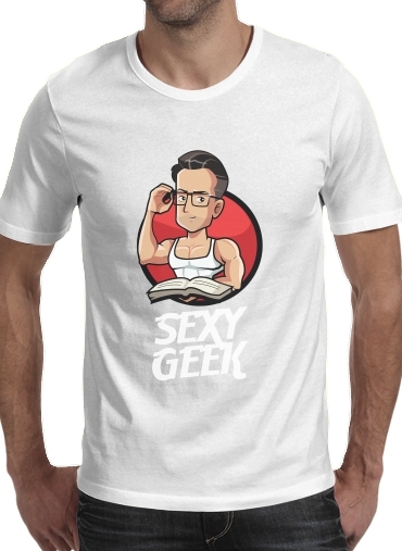  Sexy geek para Manga curta T-shirt homem em torno do pescoço