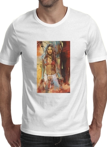  Shakira Painting para Manga curta T-shirt homem em torno do pescoço